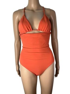 Araks Jada Cut Out Strappy Open Back One Piece Bathing Suit in Crest Orange